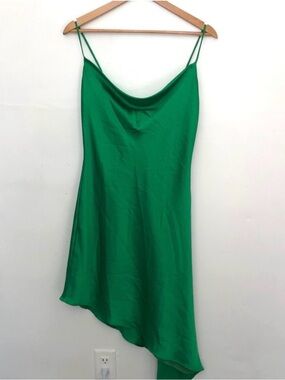 Bacio Green Satin Cowl Neck Slip Tank Dress Sz M
